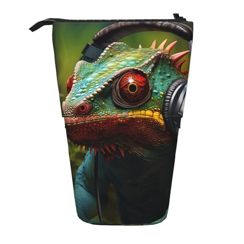 Evengigy Chameleon Listen Music Print Cute Pencil Case with Zip Adjustable Stand Pencil Holder Funny Makeup Bag von Evengigy
