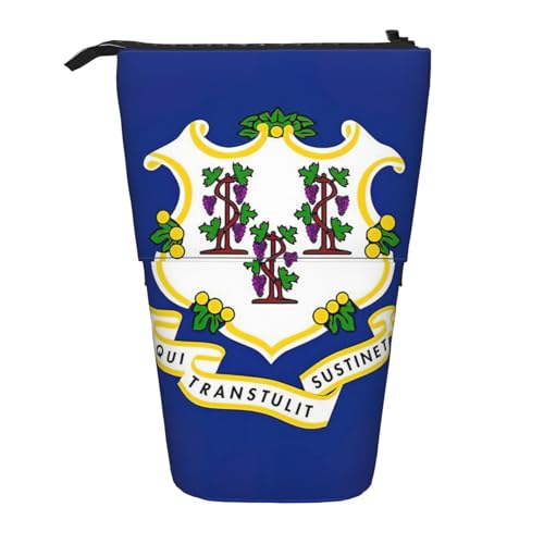 Evengigy Connecticut Staatsflaggen-Druck, niedliches Federmäppchen mit Reißverschluss, verstellbarer Ständer, Stifthalter, lustige Make-up-Tasche, Schwarz , Einheitsgröße, Taschen-Organizer von Evengigy