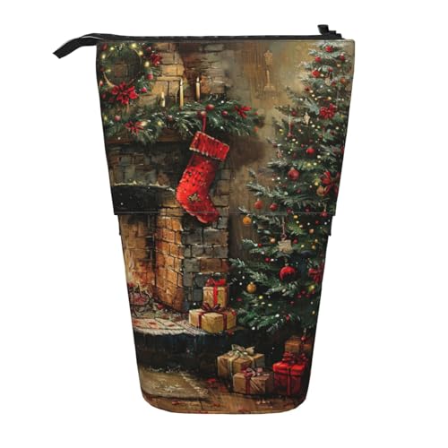 Evengigy Federmäppchen mit Aufschrift "Merry Christmas", niedliches Federmäppchen mit Reißverschluss, verstellbarer Ständer, Stifthalter, lustige Make-up-Tasche, Schwarz , Einheitsgröße von Evengigy