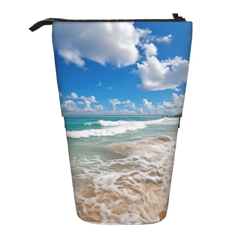 Evengigy Federmäppchen mit blauem Ozean-Druck, mit Reißverschluss, verstellbarer Ständer, Stifthalter, lustige Make-up-Tasche, Schwarz , Einheitsgröße, Taschen-Organizer von Evengigy