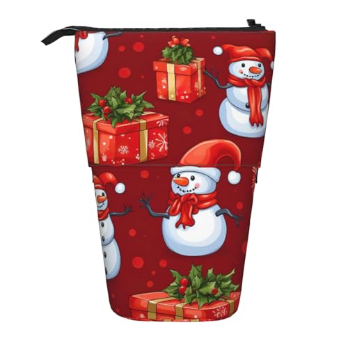 Evengigy Frohe Weihnachten Niedlicher Schneemann Druck Niedliches Federmäppchen mit Reißverschluss Verstellbarer Ständer Bleistifthalter Lustige Make-up-Tasche, Schwarz , Einheitsgröße von Evengigy