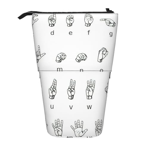 Evengigy Gebärdensprache Alphabet Drucken Niedliches Federmäppchen mit Reißverschluss Verstellbarer Ständer Bleistifthalter Lustige Make-up-Tasche, Schwarz , Einheitsgröße, Taschen-Organizer von Evengigy