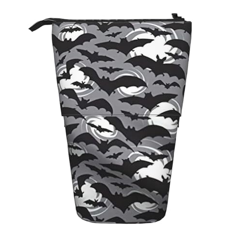 Evengigy Halloween Fledermäuse Grau Druck Niedliches Federmäppchen mit Reißverschluss Verstellbarer Ständer Bleistifthalter Lustige Make-up-Tasche, Schwarz , Einheitsgröße, Taschen-Organizer von Evengigy