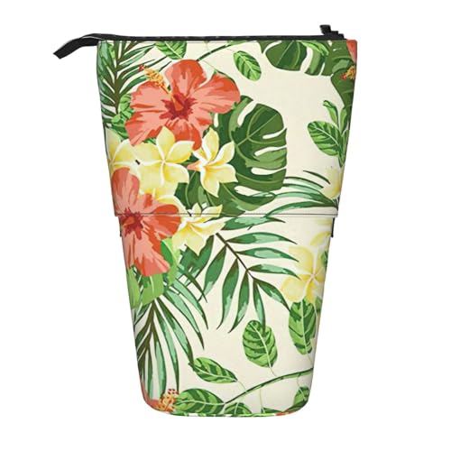 Evengigy Hojas Tropicales y Flores Federmäppchen mit Reißverschluss, verstellbarer Ständer, Stifthalter, lustige Make-up-Tasche, Schwarz , Einheitsgröße, Taschen-Organizer von Evengigy