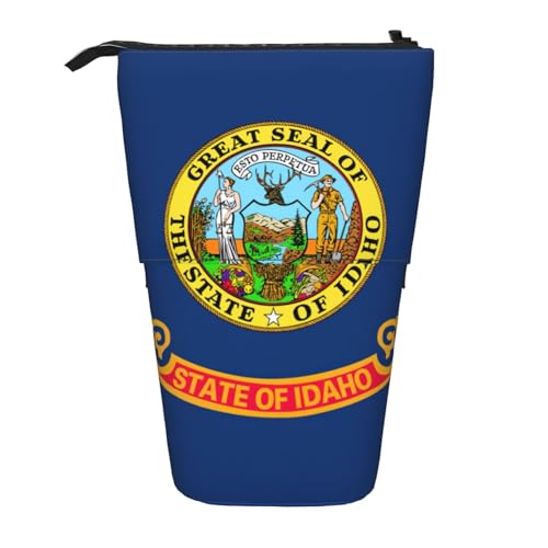 Evengigy Idaho Staatsflaggen-Druck, niedliches Federmäppchen mit Reißverschluss, verstellbarer Ständer, Stifthalter, lustige Make-up-Tasche, Schwarz , Einheitsgröße, Taschen-Organizer von Evengigy