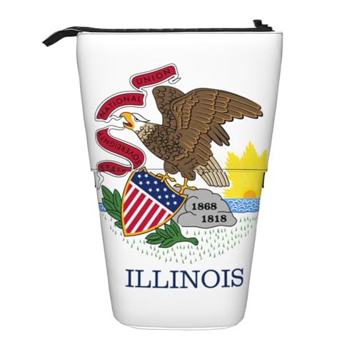 Evengigy Illinois Staatsflaggen-Druck, niedliches Federmäppchen mit Reißverschluss, verstellbarer Ständer, Stifthalter, lustige Make-up-Tasche, Schwarz , Einheitsgröße, Taschen-Organizer von Evengigy