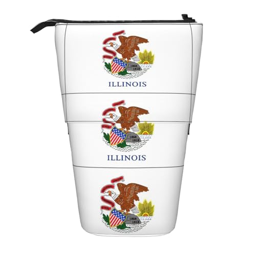 Evengigy Illinois Staatsflaggen-Druck, niedliches Federmäppchen mit Reißverschluss, verstellbarer Ständer, Stifthalter, lustige Make-up-Tasche, Schwarz , Einheitsgröße, Taschen-Organizer von Evengigy