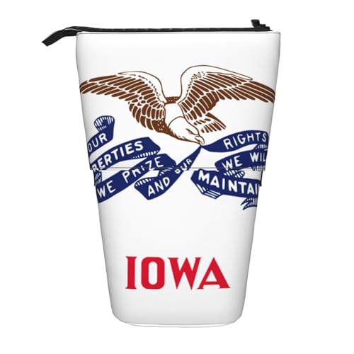 Evengigy Iowa Federmäppchen mit Staatsflaggen-Druck, niedliches Federmäppchen mit Reißverschluss, verstellbarer Ständer, Stifthalter, lustige Make-up-Tasche, Schwarz , Einheitsgröße, Taschen-Organizer von Evengigy