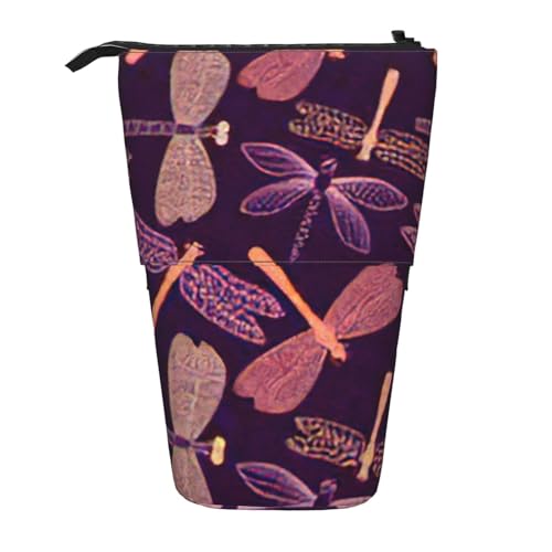 Evengigy Lila Libellen-Druck, süßes Federmäppchen mit Reißverschluss, verstellbarer Ständer, Stifthalter, lustige Make-up-Tasche, Schwarz , Einheitsgröße, Taschen-Organizer von Evengigy
