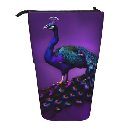 Evengigy Lila Pfau Muster Druck Niedliches Federmäppchen mit Reißverschluss Verstellbarer Ständer Bleistifthalter Lustige Make-up-Tasche, Schwarz , Einheitsgröße, Taschen-Organizer von Evengigy