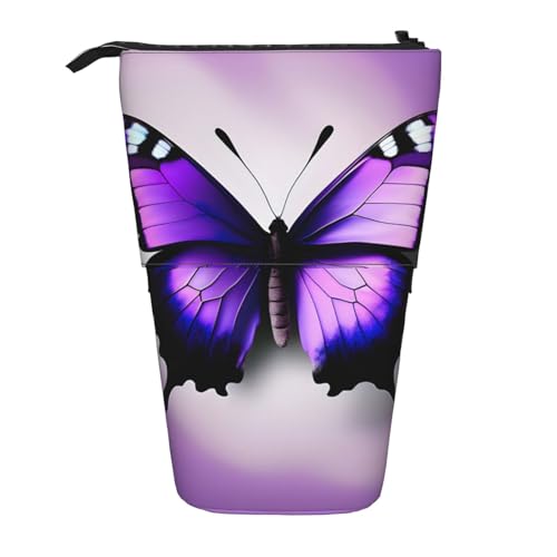 Evengigy Lila Schmetterling Druck Niedliches Federmäppchen mit Reißverschluss Verstellbarer Ständer Bleistifthalter Lustige Make-up-Tasche, Schwarz , Einheitsgröße, Taschen-Organizer von Evengigy