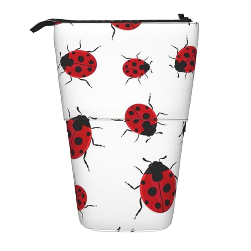 Evengigy Mäppchen mit Marienkäfer-Druck, niedliches Federmäppchen mit Reißverschluss, verstellbarer Ständer, Stifthalter, lustige Make-up-Tasche, Schwarz , Einheitsgröße, Taschen-Organizer von Evengigy