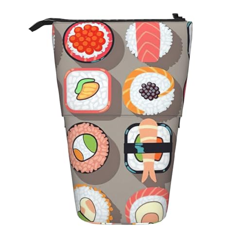 Evengigy Many Sushi Food Print Cute Pencil Case with Zip Adjustable Stand Pencil Holder Funny Makeup Bag, Schwarz , Einheitsgröße, Taschen-Organizer von Evengigy