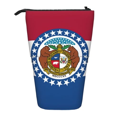 Evengigy Missouri Staatsflaggen-Druck, niedliches Federmäppchen mit Reißverschluss, verstellbarer Ständer, Stifthalter, lustige Make-up-Tasche, Schwarz , Einheitsgröße, Taschen-Organizer von Evengigy
