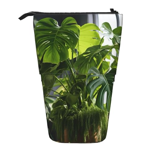 Evengigy Monstera Deliciosa Bananen-Palmendruck, niedliches Federmäppchen mit Reißverschluss, verstellbarer Ständer, Stifthalter, lustige Make-up-Tasche von Evengigy