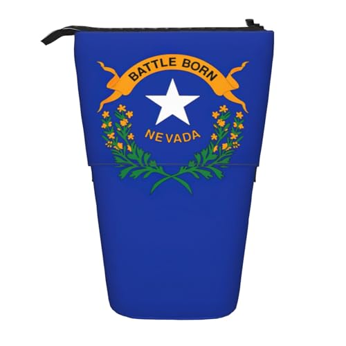 Evengigy Nevada Staatsflaggen-Druck, niedliches Federmäppchen mit Reißverschluss, verstellbarer Ständer, Stifthalter, lustige Make-up-Tasche, Schwarz , Einheitsgröße, Taschen-Organizer von Evengigy