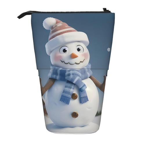 Evengigy Niedlicher Schneemann-Druck, niedliches Federmäppchen mit Reißverschluss, verstellbarer Ständer, Stifthalter, lustige Make-up-Tasche, Schwarz , Einheitsgröße, Taschen-Organizer von Evengigy