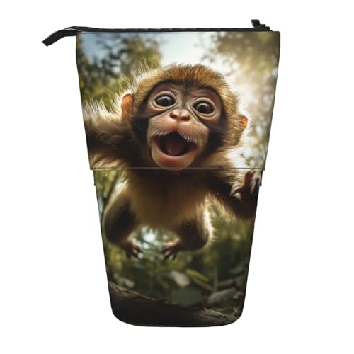 Evengigy Niedliches Federmäppchen mit Affen-Druck, mit Reißverschluss, verstellbarer Ständer, Stifthalter, lustige Make-up-Tasche, Schwarz , Einheitsgröße, Taschen-Organizer von Evengigy