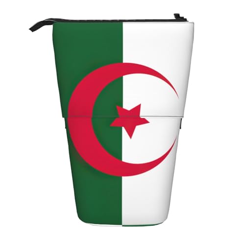 Evengigy Niedliches Federmäppchen mit Algerien-Flagge und Reißverschluss, verstellbarer Ständer, Stifthalter, lustige Make-up-Tasche, Schwarz , Einheitsgröße, Taschen-Organizer von Evengigy
