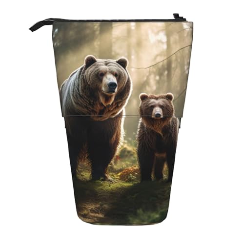 Evengigy Niedliches Federmäppchen mit Bären-Hirsch-Druck, mit Reißverschluss, verstellbarer Ständer, Stifthalter, lustige Make-up-Tasche, Schwarz , Einheitsgröße, Taschen-Organizer von Evengigy