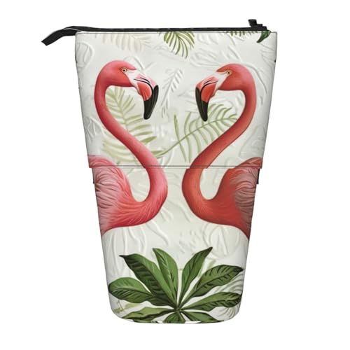 Evengigy Niedliches Federmäppchen mit Flamingos auf weißem Druck, mit Reißverschluss, verstellbarer Ständer, Stifthalter, lustige Make-up-Tasche, Schwarz , Einheitsgröße, Taschen-Organizer von Evengigy