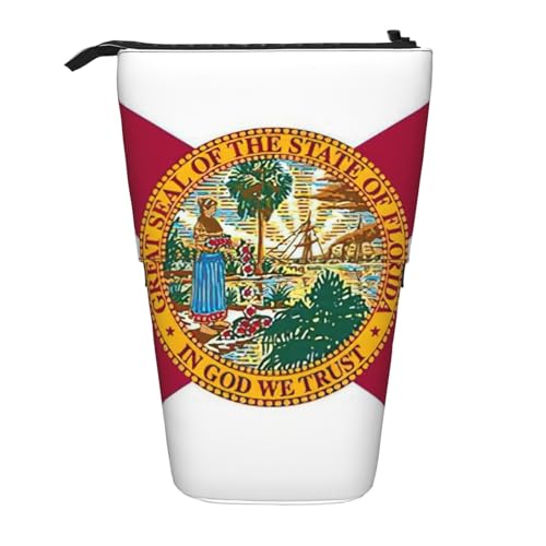 Evengigy Niedliches Federmäppchen mit Florida-Staatsflaggen-Druck, mit Reißverschluss, verstellbarer Ständer, Stifthalter, lustige Make-up-Tasche, Schwarz , Einheitsgröße, Taschen-Organizer von Evengigy