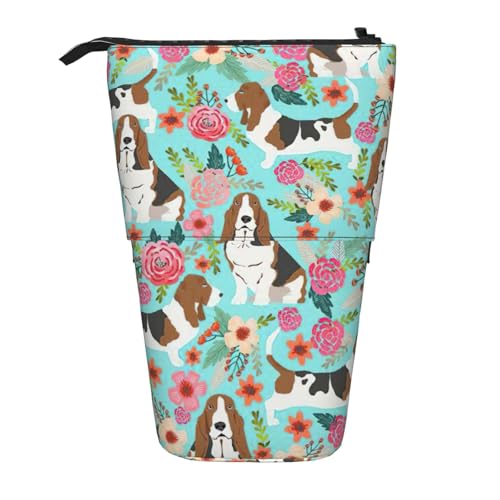 Evengigy Niedliches Federmäppchen mit Hunde- und Blumendruck, mit Reißverschluss, verstellbarer Ständer, Stifthalter, lustige Make-up-Tasche, Schwarz , Einheitsgröße, Taschen-Organizer von Evengigy