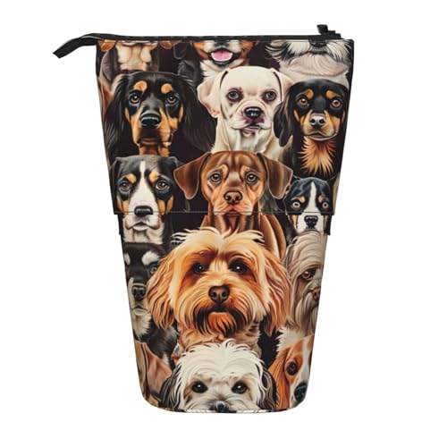 Evengigy Niedliches Federmäppchen mit Hundemuster, mit Reißverschluss, verstellbarer Ständer, Stifthalter, lustige Make-up-Tasche, Schwarz , Einheitsgröße, Taschen-Organizer von Evengigy