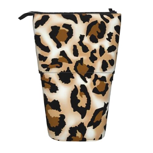 Evengigy Niedliches Federmäppchen mit Leopardenmuster, mit Reißverschluss, verstellbarer Ständer, Stifthalter, lustige Make-up-Tasche, Schwarz , Einheitsgröße, Taschen-Organizer von Evengigy