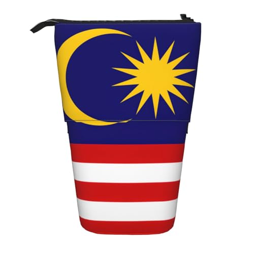 Evengigy Niedliches Federmäppchen mit Malaysia-Flaggen-Druck, mit Reißverschluss, verstellbarer Ständer, Stifthalter, lustige Make-up-Tasche, Schwarz , Einheitsgröße, Taschen-Organizer von Evengigy