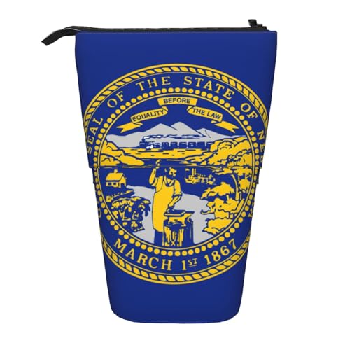 Evengigy Niedliches Federmäppchen mit Nebraska-Flaggen-Druck, mit Reißverschluss, verstellbarer Ständer, Stifthalter, lustige Make-up-Tasche, Schwarz , Einheitsgröße, Taschen-Organizer von Evengigy