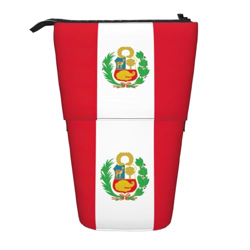 Evengigy Niedliches Federmäppchen mit Peru-Flagge und Reißverschluss, verstellbarer Ständer, Stifthalter, lustige Make-up-Tasche, Schwarz , Einheitsgröße, Taschen-Organizer von Evengigy