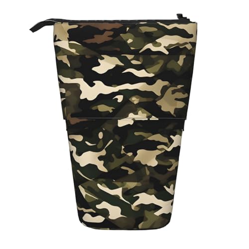 Evengigy Niedliches Federmäppchen mit Reißverschluss, verstellbarer Ständer, Stifthalter, lustige Make-up-Tasche mit Camouflage-Muster, Schwarz , Einheitsgröße, Taschen-Organizer von Evengigy