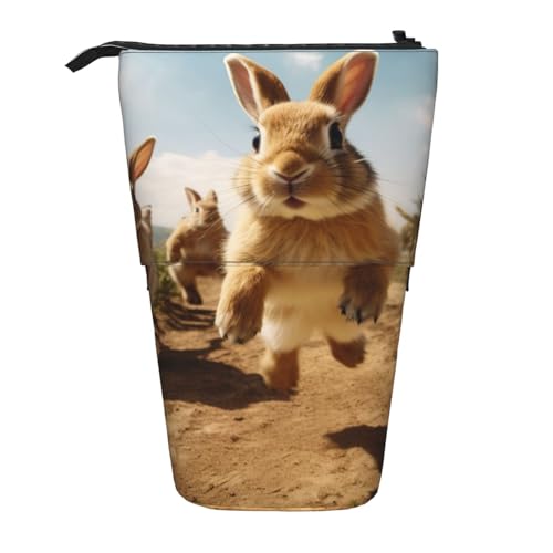 Evengigy Niedliches Federmäppchen mit Reißverschluss, verstellbarer Ständer, lustige Make-up-Tasche mit Kaninchen-Motiv, Schwarz , Einheitsgröße, Taschen-Organizer von Evengigy