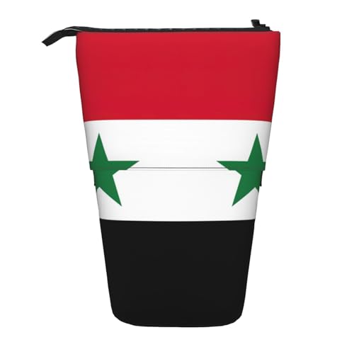 Evengigy Niedliches Federmäppchen mit Reißverschluss und verstellbarem Ständer, lustige Make-up-Tasche mit Flagge der Syrien, Schwarz , Einheitsgröße, Taschen-Organizer von Evengigy
