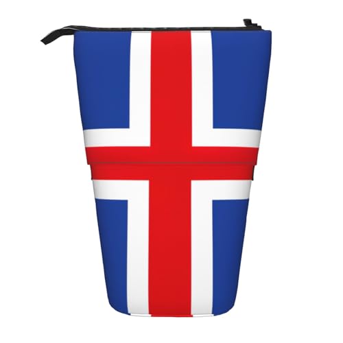 Evengigy Niedliches Federmäppchen mit Reißverschluss und verstellbarem Ständer, lustige Make-up-Tasche mit Flagge von Island, Schwarz , Einheitsgröße, Taschen-Organizer von Evengigy