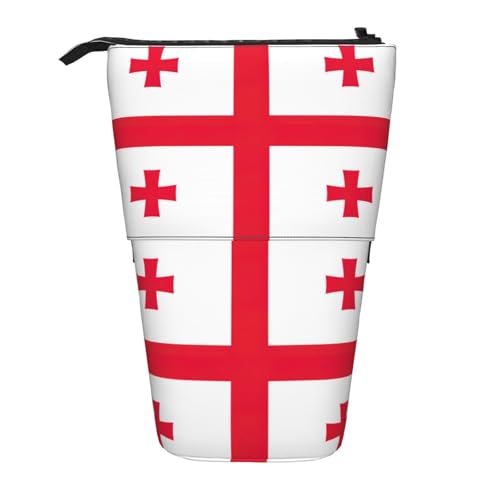 Evengigy Niedliches Federmäppchen mit Reißverschluss und verstellbarem Ständer, lustige Make-up-Tasche mit Flaggenmotiv von Georgia, Schwarz , Einheitsgröße, Taschen-Organizer von Evengigy