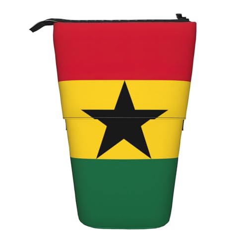 Evengigy Niedliches Federmäppchen mit Reißverschluss und verstellbarem Ständer, lustige Make-up-Tasche mit Flaggenmotiv von Ghana, Schwarz , Einheitsgröße, Taschen-Organizer von Evengigy
