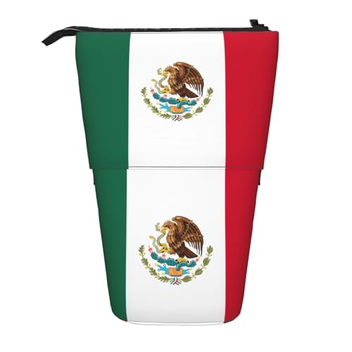 Evengigy Niedliches Federmäppchen mit Reißverschluss und verstellbarem Ständer, lustige Make-up-Tasche mit Flaggenmotiv von Mexiko, Schwarz , Einheitsgröße, Taschen-Organizer von Evengigy
