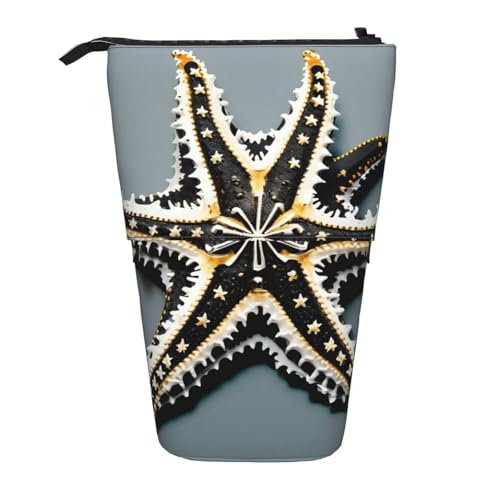 Evengigy Niedliches Federmäppchen mit Seestern-Druck, mit Reißverschluss, verstellbarer Ständer, Stifthalter, lustige Make-up-Tasche, Schwarz , Einheitsgröße, Taschen-Organizer von Evengigy