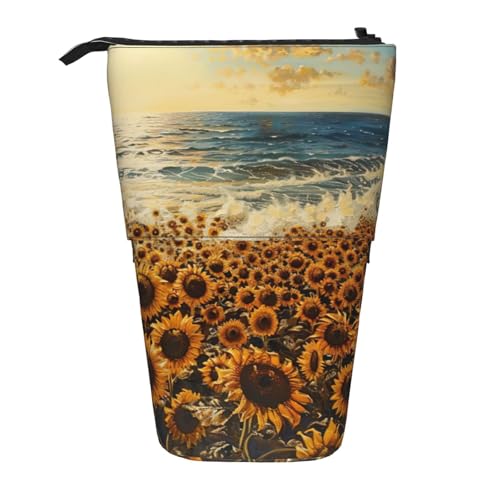 Evengigy Niedliches Federmäppchen mit Sonnenblumen-Motiv, mit Reißverschluss, verstellbarer Ständer, Stifthalter, lustige Make-up-Tasche, Schwarz , Einheitsgröße, Taschen-Organizer von Evengigy