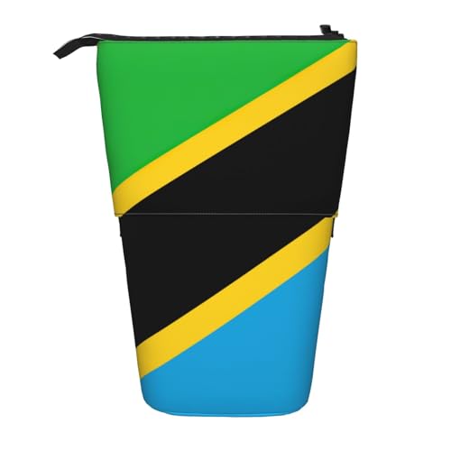 Evengigy Niedliches Federmäppchen mit Tansania-Flaggen-Druck, mit Reißverschluss, verstellbarer Ständer, Stifthalter, lustige Make-up-Tasche, Schwarz , Einheitsgröße, Taschen-Organizer von Evengigy