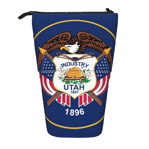 Evengigy Niedliches Federmäppchen mit Utah-Flaggen-Druck, mit Reißverschluss, verstellbarer Ständer, Stifthalter, lustige Make-up-Tasche, Schwarz , Einheitsgröße, Taschen-Organizer von Evengigy