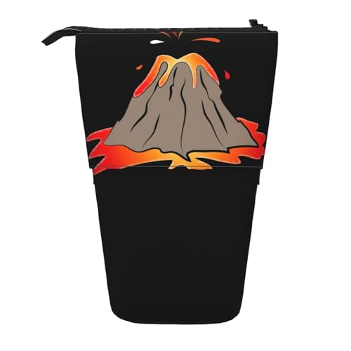Evengigy Niedliches Federmäppchen mit Volcano-Druck, mit Reißverschluss, verstellbarer Ständer, Stifthalter, lustige Make-up-Tasche, Schwarz , Einheitsgröße, Taschen-Organizer von Evengigy