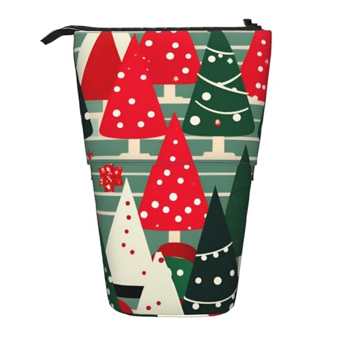 Evengigy Niedliches Federmäppchen mit Weihnachtsbäumen und Reißverschluss, verstellbarer Ständer, Stifthalter, lustige Make-up-Tasche, Schwarz , Einheitsgröße, Taschen-Organizer von Evengigy