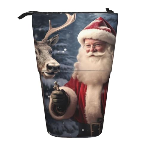 Evengigy Niedliches Federmäppchen mit Weihnachtsmann-Druck, mit Reißverschluss, verstellbarer Ständer, Stifthalter, lustige Make-up-Tasche, Schwarz , Einheitsgröße, Taschen-Organizer von Evengigy