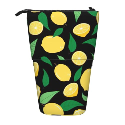 Evengigy Niedliches Federmäppchen mit Zitronenfrucht-Druck, mit Reißverschluss, verstellbarer Ständer, Stifthalter, lustige Make-up-Tasche, Schwarz , Einheitsgröße, Taschen-Organizer von Evengigy