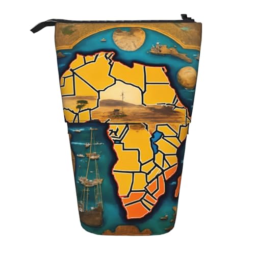 Evengigy Niedliches Federmäppchen mit abstraktem Weltkarten-Druck, mit Reißverschluss, verstellbarer Ständer, Stifthalter, lustige Make-up-Tasche, Schwarz , Einheitsgröße, Taschen-Organizer von Evengigy