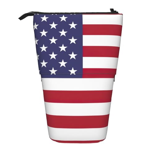 Evengigy Niedliches Federmäppchen mit amerikanischer Flagge, mit Reißverschluss, verstellbarer Ständer, Stifthalter, lustige Make-up-Tasche, Schwarz , Einheitsgröße, Taschen-Organizer von Evengigy