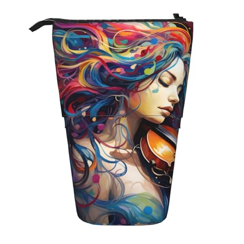 Evengigy Niedliches Federmäppchen mit buntem Musikdruck, mit Reißverschluss, verstellbarer Ständer, Stifthalter, lustige Make-up-Tasche, Schwarz , Einheitsgröße, Taschen-Organizer von Evengigy